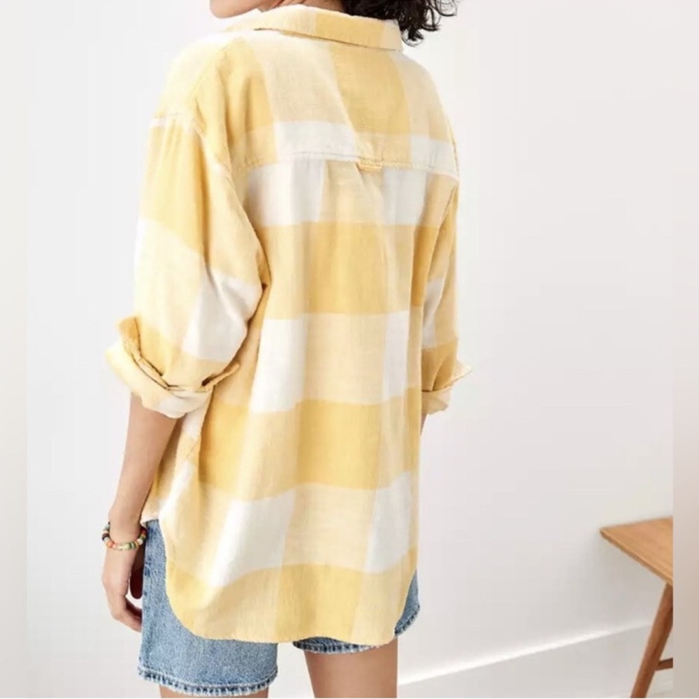 AEO Ah-mazingly Soft Button Down Yellow Plaid Flannel Shirt Medium NWT - Picture 2 of 8